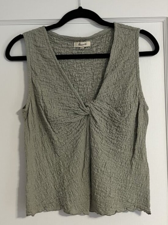 Madewell Tops - Madewell Textured Sage Green Twist Front Sleeveless Top